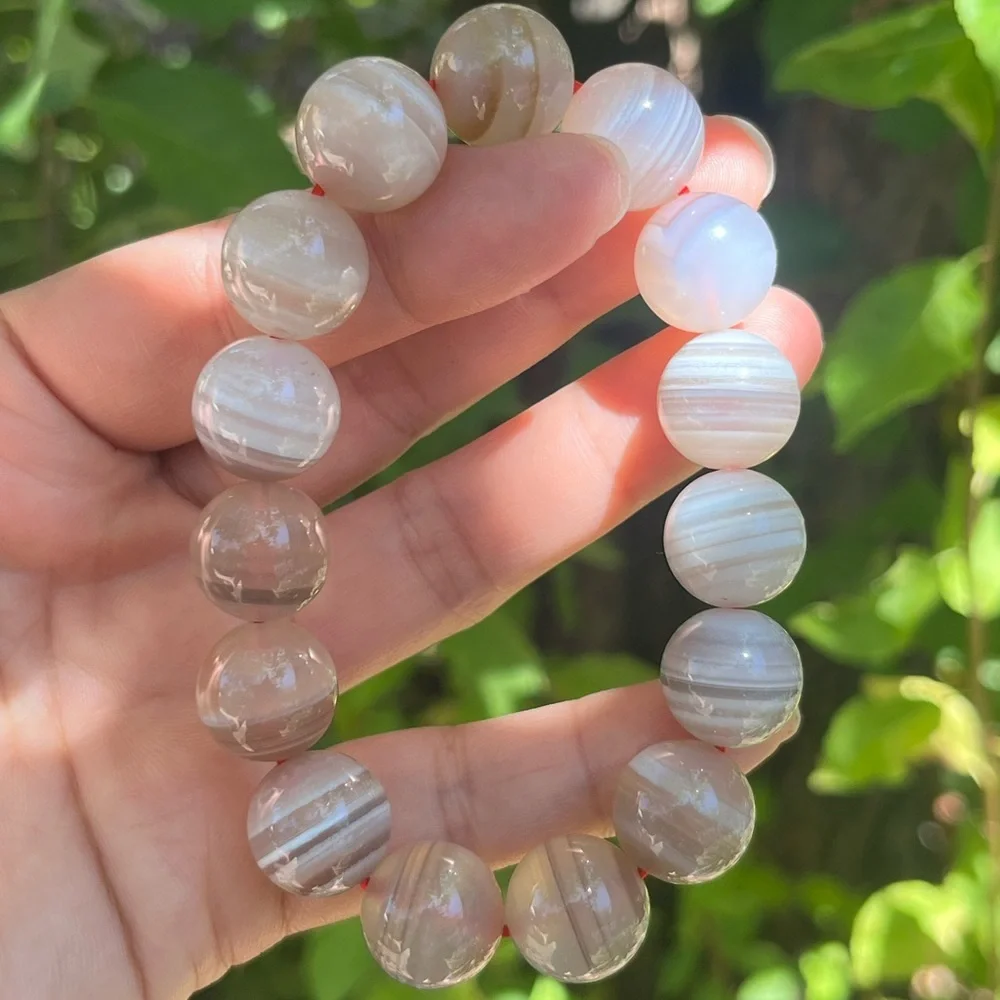 14mm stretchable grey banded Yanyuan agate‎ bracelet 1524